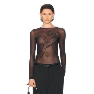 JEAN PAUL GAULTIER Embroidered Long Sleeve Top in Black Size XS